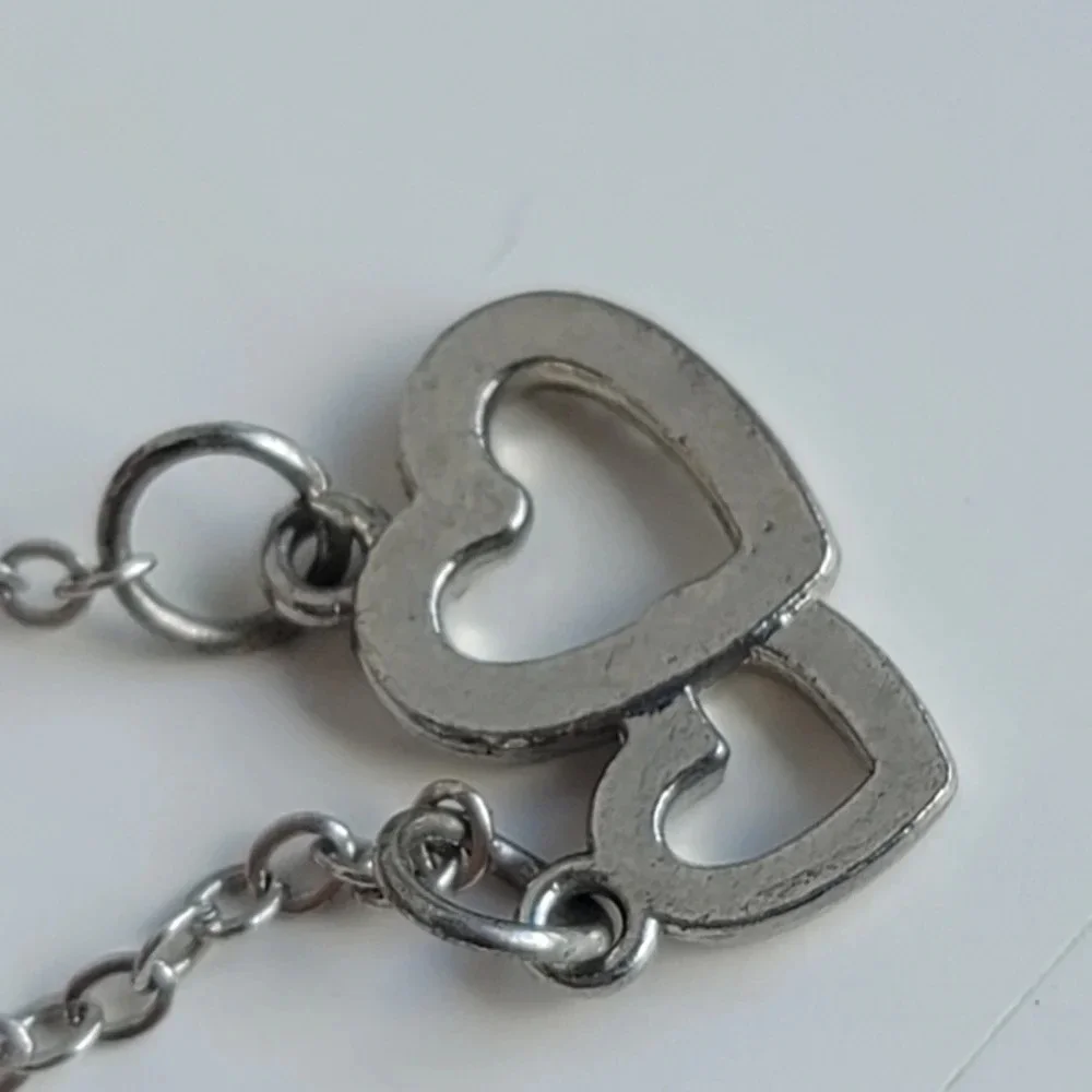 Double Hearts Silver Rhinestones Color Chain Necklace Adjastable 18